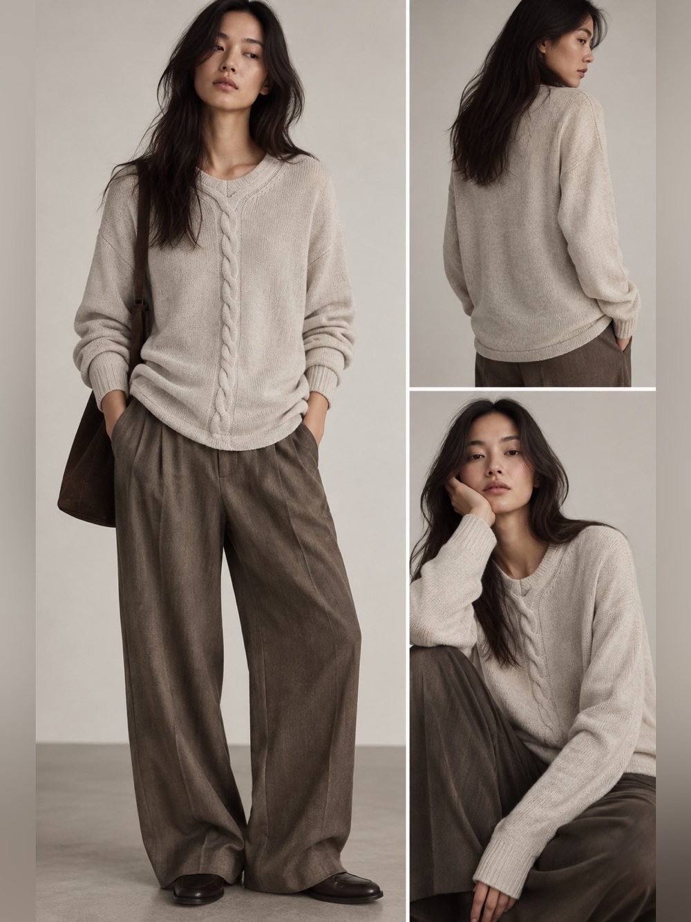 Banana Republic 100% Cotton Cable Knit Sweater Medium Oatmeal Beige